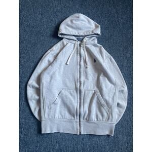 Polo Ralph Lauren Hoodie Men's S Gray Zip Up Waffle Knit Hood Fleece Sweatshirt